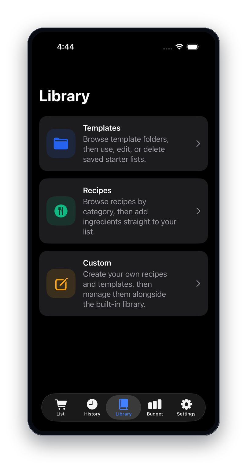 ListWise Library with Templates, Recipes and Custom lists
